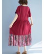 Vintage Ethnic Print Patchwork Short Sleeve Dress