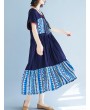 Vintage Ethnic Print Patchwork Short Sleeve Dress