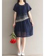 Women Vintage Short Sleeve Patchwork O-neck Dresses