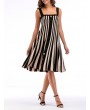 Vertical Stripe Button Sleeveless Slash Neck Vintage Dresses