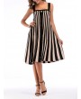 Vertical Stripe Button Sleeveless Slash Neck Vintage Dresses