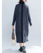 Women Vintage Patchwork Knit Funnel Neck Loose Dress