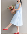 Women Vintage Sleeveless Pure Color Mid-Long Dresses