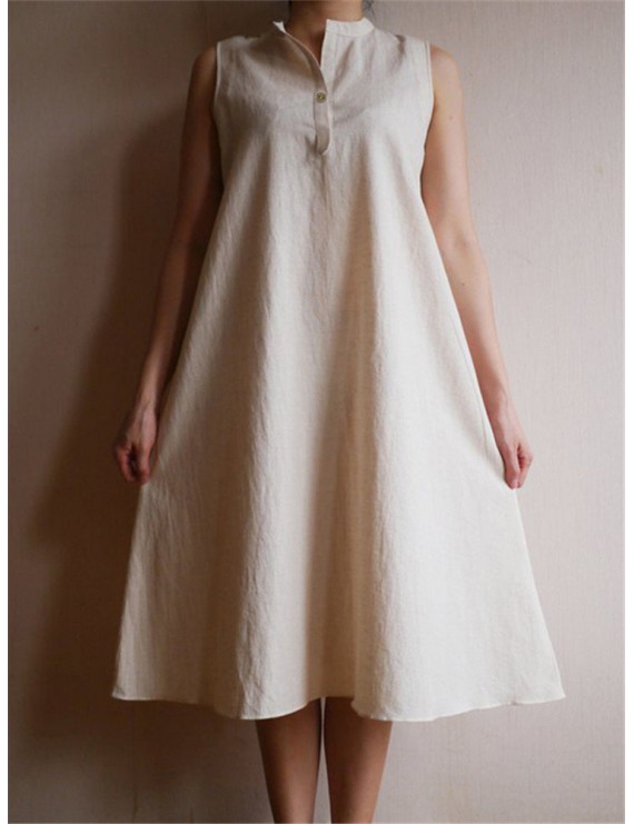 Vintage Sleeveless A Line Button Dress