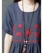 Short Sleeve Loose Embroidered O-neck Vintage Dresses