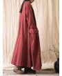 Vintage Casual Loose Pure Color Women Drawstring Dress