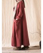 Vintage Casual Loose Pure Color Women Drawstring Dress