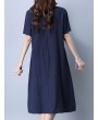 Vintage Floral Embroidery Short Sleeve O-neck Dress For Women