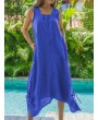 Vintage Solid Color Asymmetrical Hem Drawstring Dress