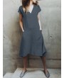 Solid Color Pockets Irregular Short Sleeve Casual Dress