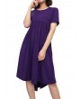 Pure Color Pleated Irregular Short Sleeve O-neck Casual Dresses