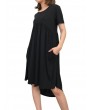 Pure Color Pleated Irregular Short Sleeve O-neck Casual Dresses