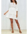 Boho Hollow Out O-Neck White Casual Dresses