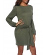 Solid Color Long Sleeve Drawstring Casual Dresses