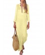 Deep V-neck Solid Color Cotton Maxi Casual Dresses