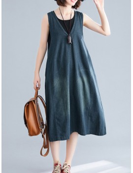 Casual V-neck Sleeveless Denim Overall Dress