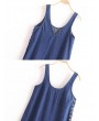 Denim Pure Color Side Buttons Splited Sleeveless Casual Dresses