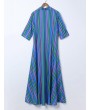 Front Button Fly Striped Pocket Casual Dresses