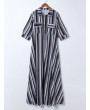 Front Button Fly Striped Pocket Casual Dresses