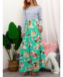 Floral Printed Striped Patchwork Maxi Casual Dresses