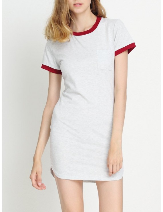 Casual Patchwork Split Short Sleeve O-neck Mini Dress For Women