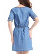 Casual Denim Patchwork O-neck Short Sleeve Mini Dress For Women