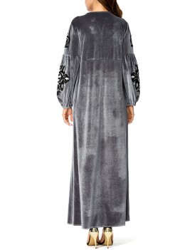 Muslim Embroidery Patchwork Maxi Velvet Dress