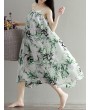 Flowy Ink Print Spaghetti Strap Loose O-neck Maxi Dress For Women