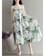 Flowy Ink Print Spaghetti Strap Loose O-neck Maxi Dress For Women