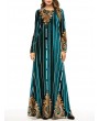 Velvet Printed Striped Long Sleeve Islam Muslim Long Dress