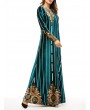 Velvet Printed Striped Long Sleeve Islam Muslim Long Dress