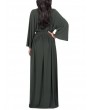 Solid Color Long Sleeve V-neck Maxi Dress