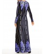 Muslim Velvet Striped Print Long Sleeve Long Dress