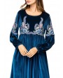 Islam Muslim Winter Velvet Print Long Sleeve Long Dress