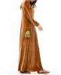 Islam Muslim Velvet Embroidery Pocket Brown Long Sleeve Dress