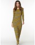 Women Casual Long Sleeve Stripe O-Neck Long Maxi Dresses