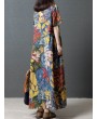 Leaves Print Multi-color Short Sleeve Vintage Maxi Dresses