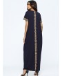 Print Loose Split Short Sleeve O-neck Maxi Dress For Women