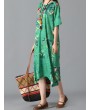 Graffiti Leaves Print Short Sleeve Irregular Vintage Dresses