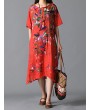 Graffiti Leaves Print Short Sleeve Irregular Vintage Dresses