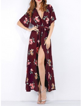 Bohemian Half Sleeve Side Split V-neck Maxi Dresses