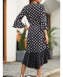 Irregular Polka Dot Tie Waist Long Sleeve Dress