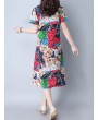 Vintage Random Print Short Sleeve V-neck Dress For Women