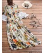 Leaves Floral Print Button Short Sleeve Vintage Dress