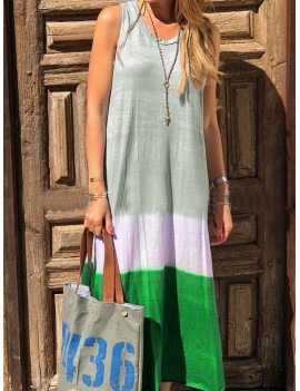 Bohemian Print Patch Sleeveless Maxi Dress