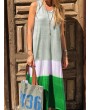 Bohemian Print Patch Sleeveless Maxi Dress