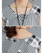 Print Patch Check Sleeveless Crew Neck Casual Dress