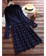 Polka Dot Print Drawstring Waist Long Sleeve Vintage Dresses