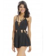 Women Sexy Backless Cross Strap V Neck Pleat Mini Dress