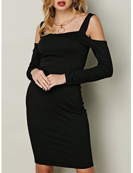 Sexy Cold Shoulder Backless Long Sleeve Women Dress